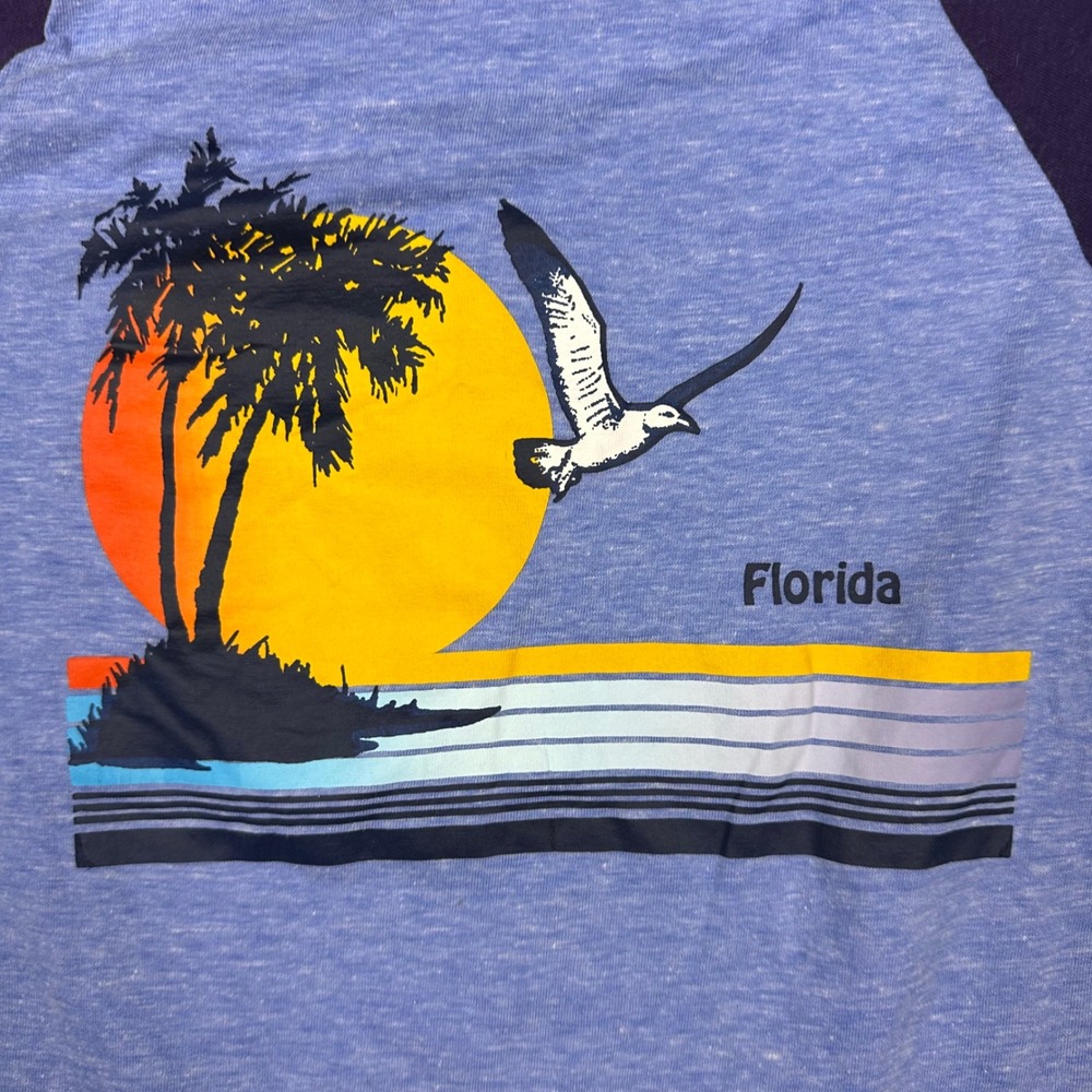 Vtg Sunee Coverups Florida Raglan T Shirt Purple Blue Sunset Seagull‎ Small - Picture 4 of 8